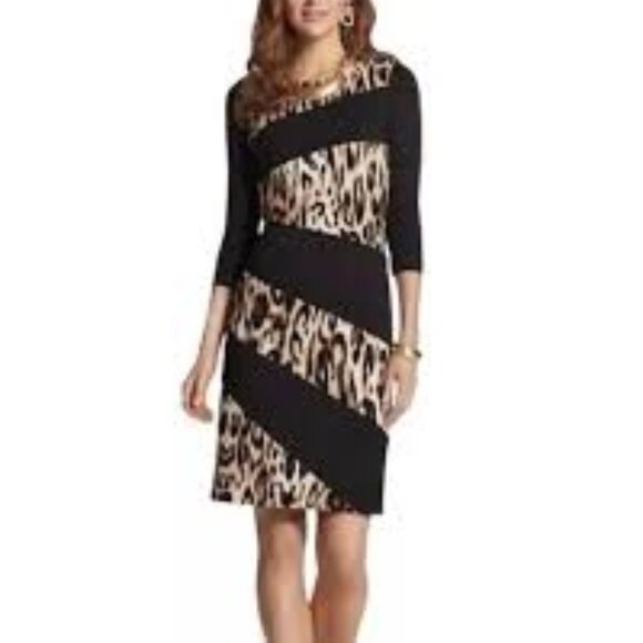 Chico's Dress XS Womens 3/4 Sleeves Knee Length Animal Print Black - Picture 8 of 8